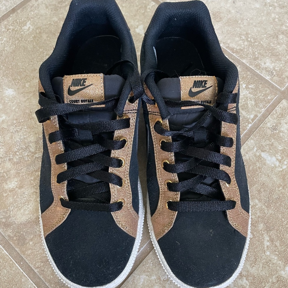 Nike Black and Gold Court Royale Sneakers
